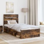 vidaXL Rám postele Dymová dub 100 x 200 cm Masívne borovicové drevo – Obrázok 3
