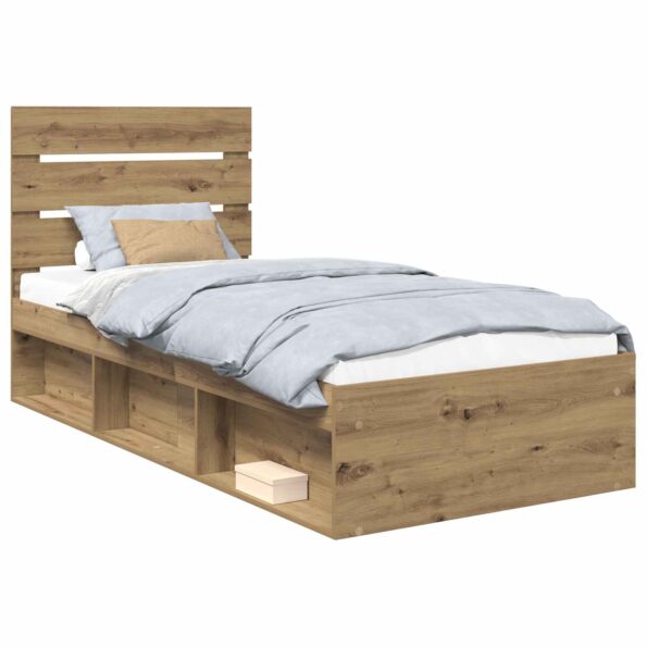 vidaXL Rám postele s čelnou doskou Remeselnícky dub 90 x 200 cm – Obrázok 2