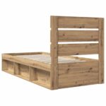 vidaXL Rám postele s čelnou doskou Remeselnícky dub 90 x 190 cm – Obrázok 9