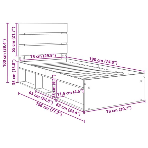 vidaXL Rám postele s čelnou doskou Remeselnícky dub 75 x 190 cm – Obrázok 13