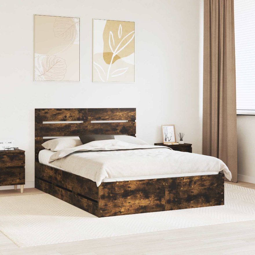 3411826_1.jpg vidaXL Rám postele Dymová dub 150 x 200 cm Inžinierske drevo – Obrázok 1