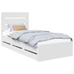 vidaXL Rám postele so zásuvkou Biela 100 x 200 cm Inžinierske drevo – Obrázok 2