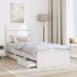 vidaXL Rám postele so zásuvkou Biela 100 x 200 cm Inžinierske drevo – Obrázok 3