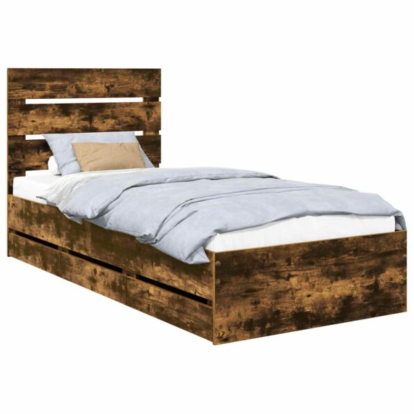 vidaXL Rám postele Dymová dub 90 x 190 cm Inžinierske drevo – Obrázok 2