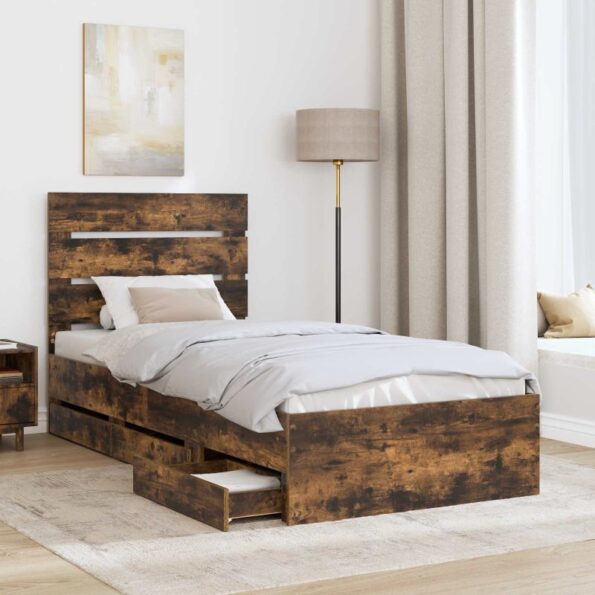 vidaXL Rám postele Dymová dub 90 x 190 cm Inžinierske drevo – Obrázok 3