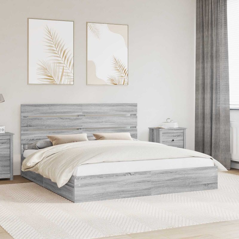 3411877_1.jpg vidaXL Úložná posteľ Sivý Sonoma 200 x 200 cm Kompozitné drevo – Obrázok 1