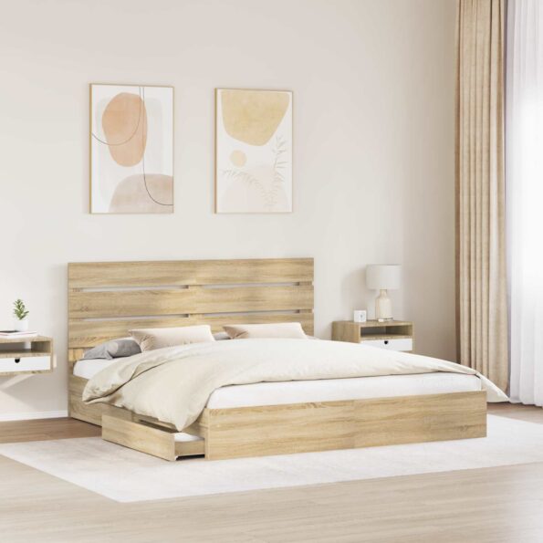 vidaXL Úložná posteľ Sonoma dub 180 x 200 cm Kompozitné drevo – Obrázok 3