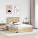 vidaXL Úložná posteľ Sonoma dub 135 x 190 cm Kompozitné drevo – Obrázok 3