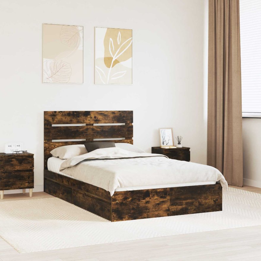 3411906_1.jpg vidaXL Úložná posteľ Dymová dub 135 x 190 cm Kompozitné drevo – Obrázok 1