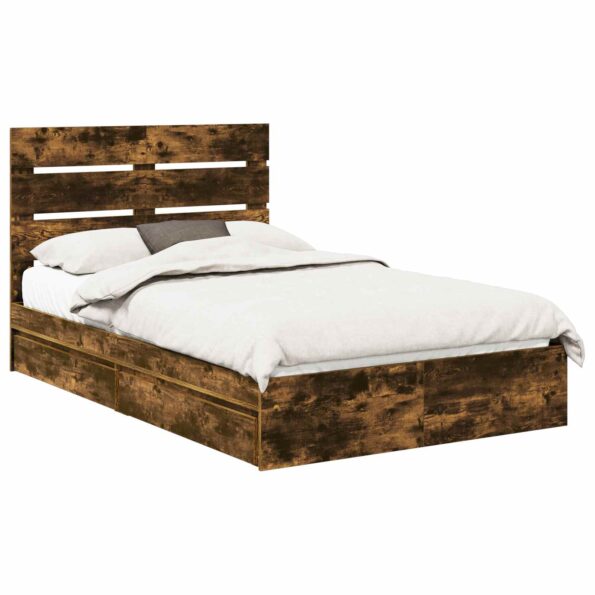vidaXL Úložná posteľ Dymová dub 135 x 190 cm Kompozitné drevo – Obrázok 2