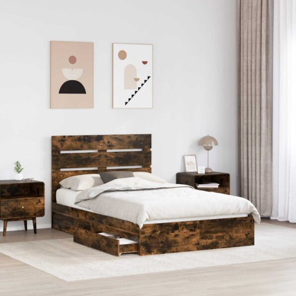 vidaXL Úložná posteľ Dymová dub 135 x 190 cm Kompozitné drevo – Obrázok 3