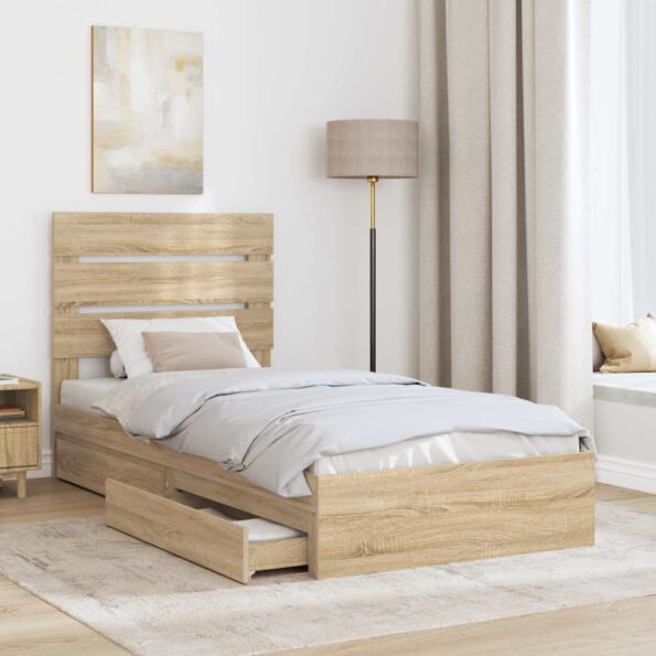 vidaXL Úložná posteľ Sonoma dub 100 x 200 cm Kompozitné drevo – Obrázok 3