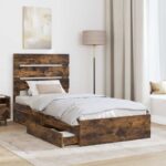 vidaXL Úložná posteľ Dymová dub 90 x 200 cm Kompozitné drevo – Obrázok 3