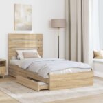 vidaXL Úložná posteľ Sonoma dub 90 x 190 cm Kompozitné drevo – Obrázok 3