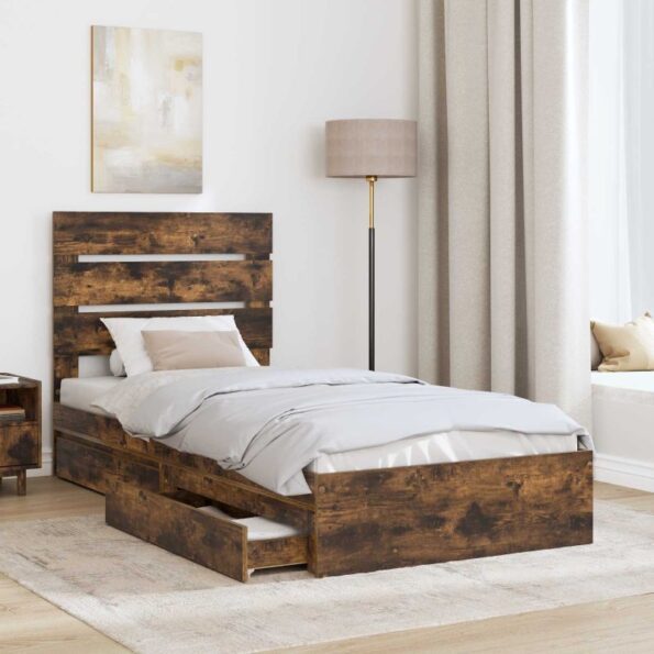 vidaXL Úložná posteľ Dymová dub 90 x 190 cm Kompozitné drevo – Obrázok 3