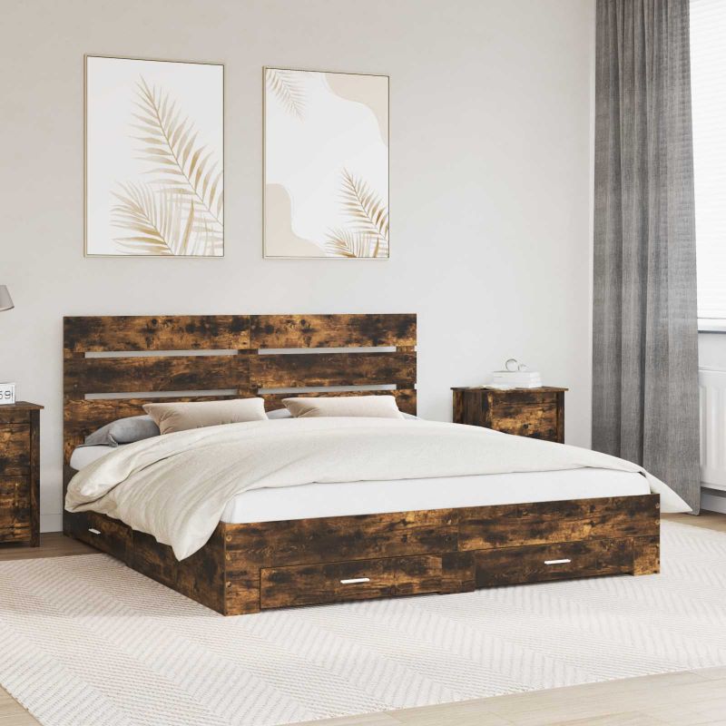 3411941_1.jpg vidaXL Rám postele Dymová dub 200 x 200 cm Kompozitné drevo – Obrázok 1