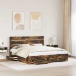 vidaXL Rám postele Dymová dub 200 x 200 cm Kompozitné drevo – Obrázok 3