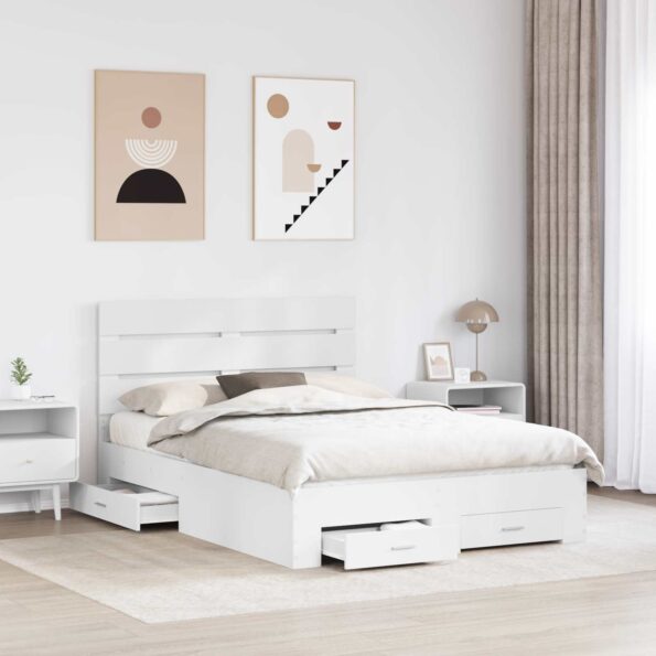 vidaXL Rám postele so zásuvkou Biela 140 x 200 cm Kompozitné drevo – Obrázok 3