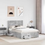 vidaXL Rám postele Betónová šedá 120 x 200 cm Kompozitné drevo – Obrázok 3