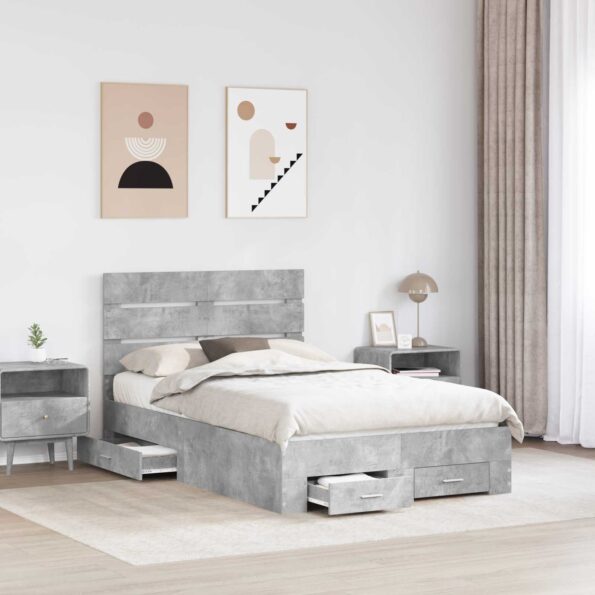 vidaXL Rám postele Betónová šedá 120 x 200 cm Kompozitné drevo – Obrázok 3