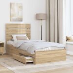 vidaXL Rám postele Sonoma dub 100 x 200 cm Kompozitné drevo – Obrázok 3