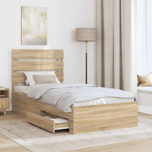 vidaXL Rám postele Sonoma dub 100 x 200 cm Kompozitné drevo – Obrázok 3