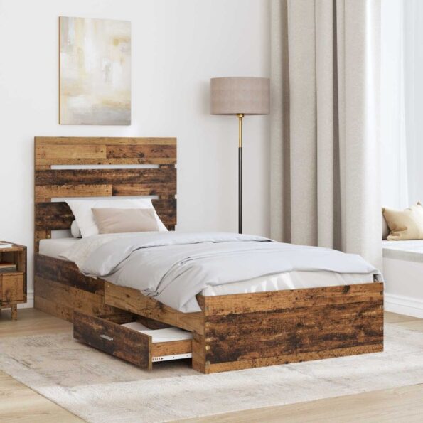 vidaXL Rám postele Staré drevo 100 x 200 cm Kompozitné drevo – Obrázok 3