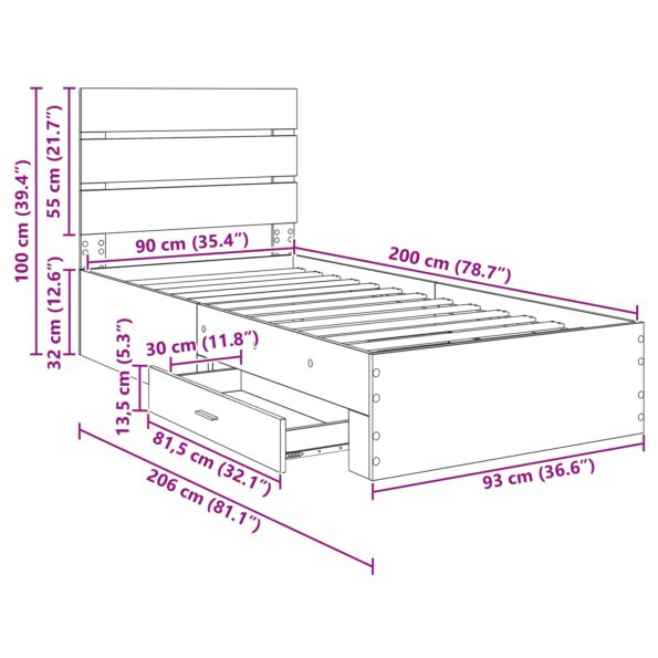 vidaXL Rám postele Remeselný dub 90 x 200 cm Kompozitné drevo – Obrázok 7