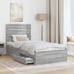 vidaXL Rám postele Sivý Sonoma 90 x 190 cm Kompozitné drevo – Obrázok 3