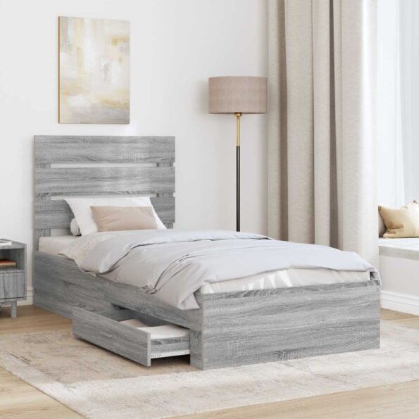 vidaXL Rám postele Sivý Sonoma 90 x 190 cm Kompozitné drevo – Obrázok 3