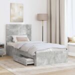 vidaXL Rám postele so zásuvkou Betónová sivá a striebro 70 x 190 cm – Obrázok 3