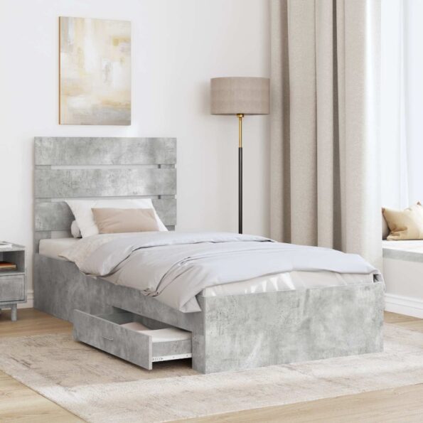 vidaXL Rám postele so zásuvkou Betónová sivá a striebro 70 x 190 cm – Obrázok 3