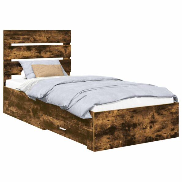vidaXL Rám postele Dymový dub a striebro 75 x 190 cm Kompozitné drevo – Obrázok 2