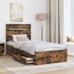 vidaXL Rám postele Dymový dub a striebro 75 x 190 cm Kompozitné drevo – Obrázok 3