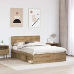vidaXL Rám postele s čelnou doskou Remeselnícky dub 150 x 200 cm – Obrázok 3