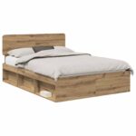 vidaXL Rám postele s čelnou doskou Remeselnícky dub 140 x 190 cm – Obrázok 2