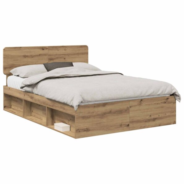 vidaXL Rám postele s čelnou doskou Remeselnícky dub 140 x 190 cm – Obrázok 2