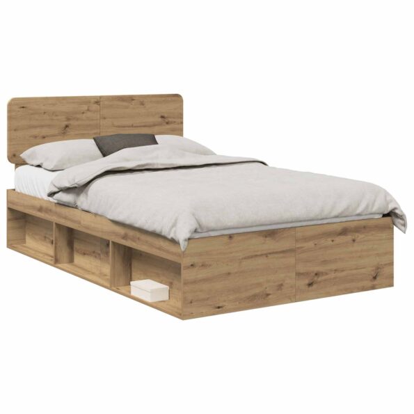 vidaXL Rám postele s čelnou doskou Remeselnícky dub 135 x 190 cm – Obrázok 2