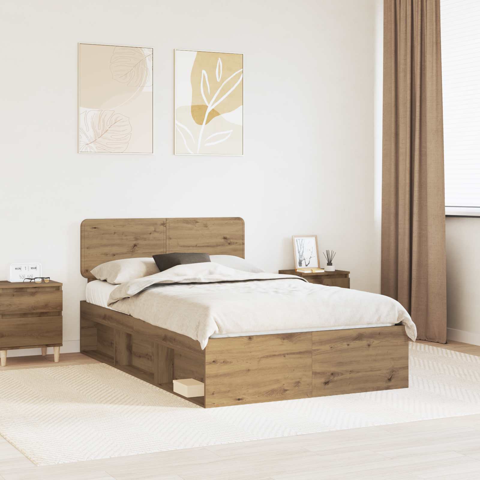 3412104_1.jpg vidaXL Rám postele s čelnou doskou Remeselnícky dub 120 x 200 cm – Obrázok 1