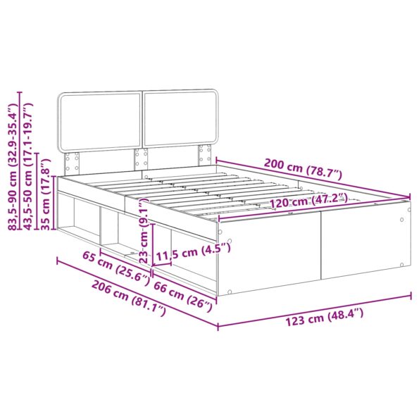 vidaXL Rám postele s čelnou doskou Remeselnícky dub 120 x 200 cm – Obrázok 13