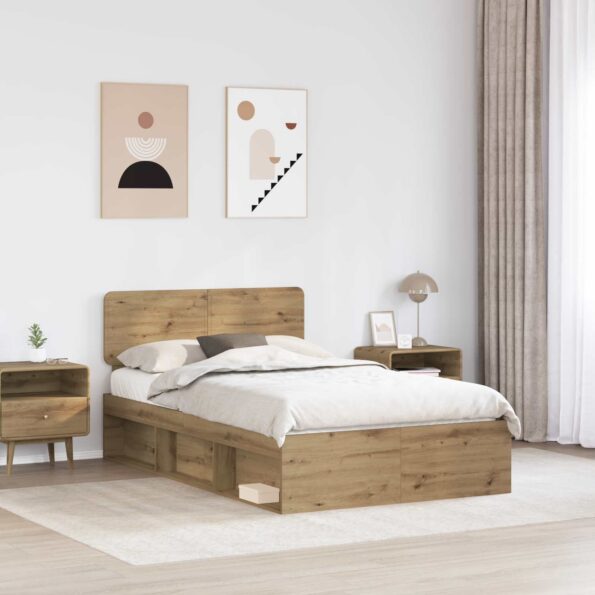 vidaXL Rám postele s čelnou doskou Remeselnícky dub 120 x 200 cm – Obrázok 3