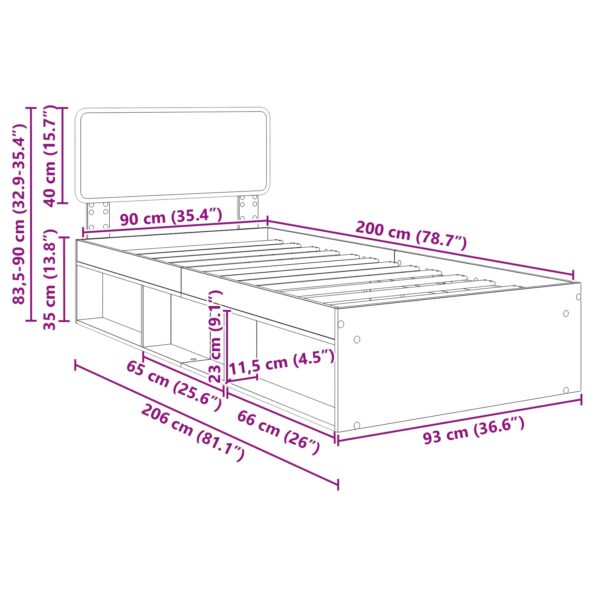 vidaXL Rám postele s čelnou doskou Remeselnícky dub 90 x 200 cm – Obrázok 13