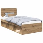 vidaXL Rám postele s čelnou doskou Remeselnícky dub 90 x 200 cm – Obrázok 2