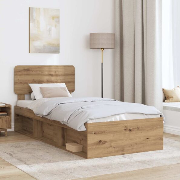 vidaXL Rám postele s čelnou doskou Remeselnícky dub 90 x 200 cm – Obrázok 3