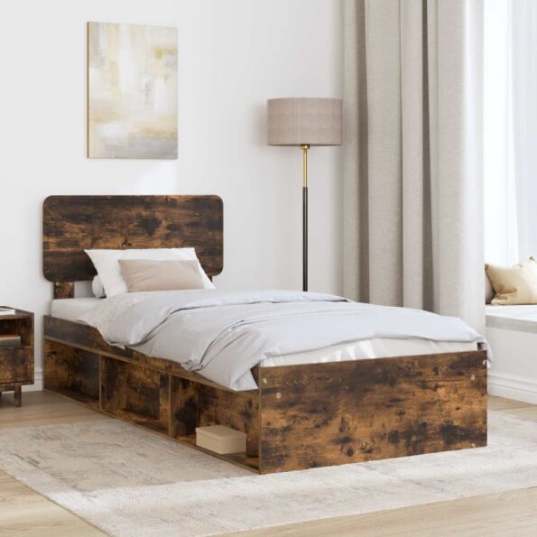 vidaXL Rám postele Dymová dub 75 x 190 cm Masívne borovicové drevo – Obrázok 3