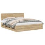 vidaXL Rám postele Sonoma dub 200 x 200 cm Konštruované drevo – Obrázok 2