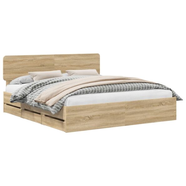 vidaXL Rám postele Sonoma dub 200 x 200 cm Konštruované drevo – Obrázok 2