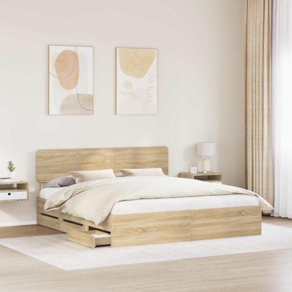 vidaXL Rám postele Sonoma dub 200 x 200 cm Konštruované drevo – Obrázok 3