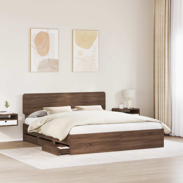 vidaXL Rám postele Hnedý dub 200 x 200 cm Konštruované drevo – Obrázok 3