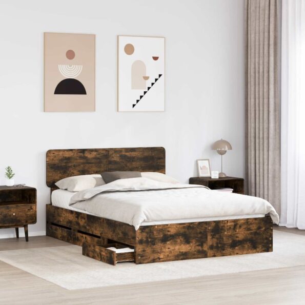 vidaXL Rám postele Údený Dub 150 x 200 cm Konštruované drevo – Obrázok 3